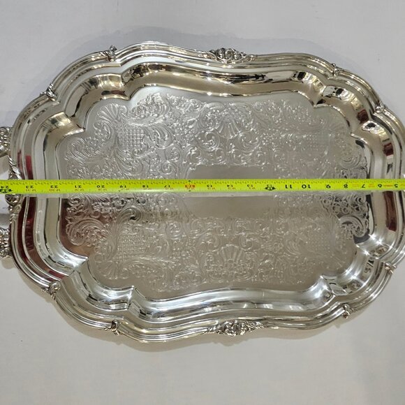 Vintage Oneida Heirloom Melon Large Silver Plated Victorian Style Platter Butler - Picture 10 of 11